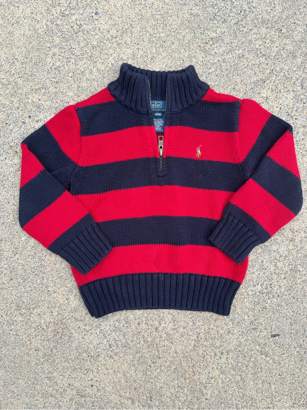 Polo by Ralph Lauren Red and Navy Striped Half-Zip Sweater - Boys 24 months
